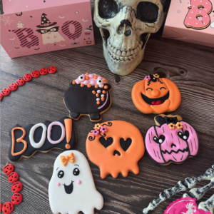 👻 Set de 6 galletas decoradas de halloween en rosa