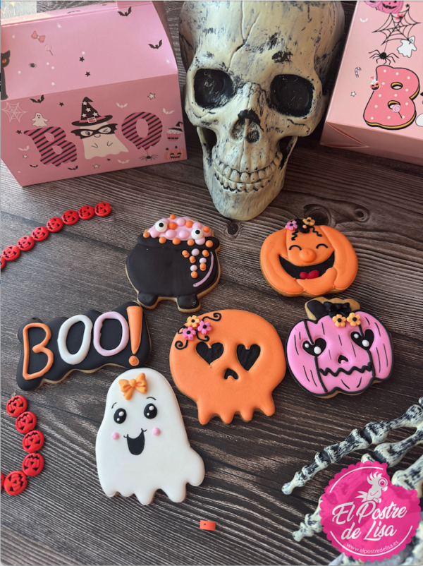 👻 Set de 6 galletas decoradas de halloween en rosa